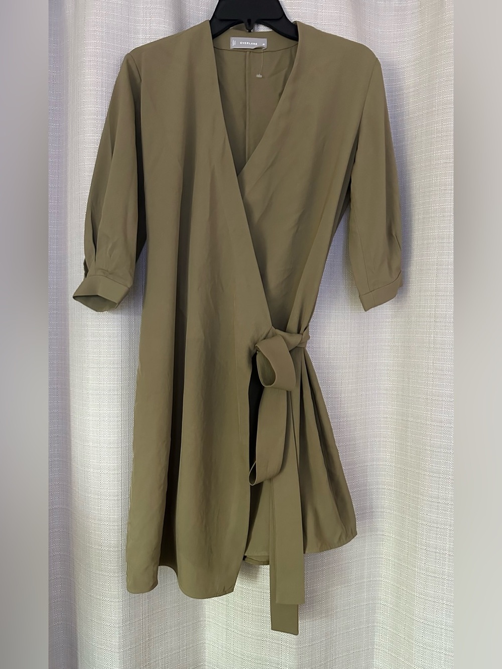 Everlane Japanese Goweave Olive Wrap Robe Dress with Self-Tie 00 - Picture 3 of 15